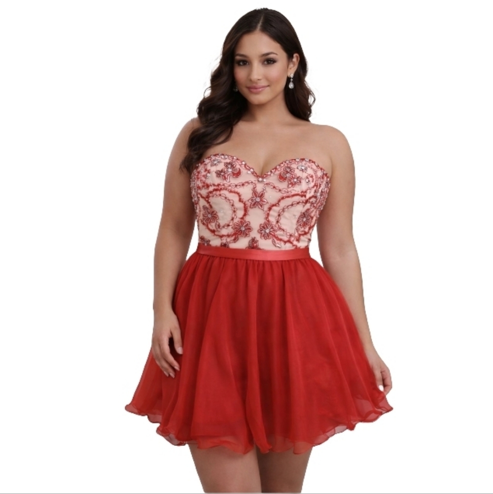 NWT‎ Narianna Prom Illusion Embellished Red Mini Dress Jr XL